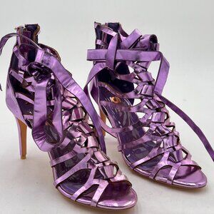 FSJ Purple Women Cutout Open Toe Stiletto High Heel Sandals Back Zipper